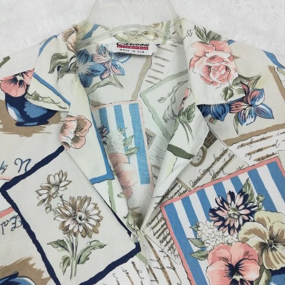 Vintage Caribou Womens Shirt Button Down Short Sleeve Floral Notched Collar XL - Picture 7 of 12